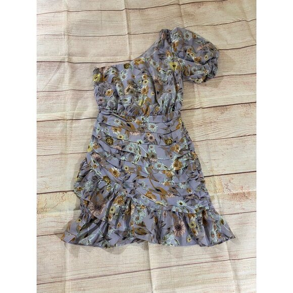 ASTR The Label Women's Lavender Floral One Shoulder Mini Dress - Small - Picture 5 of 14
